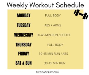 Current Workout Routine. At home workout routine 2020. Weekly workout schedule for working out at home. The Blonder Life.